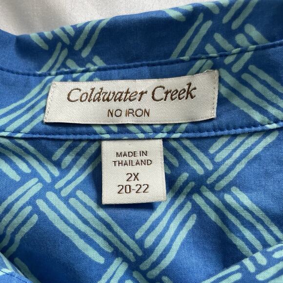 Coldwater Creek Blue Geometric Print Cotton Popover Top Size 2X Lightweight Boho - Picture 5 of 12
